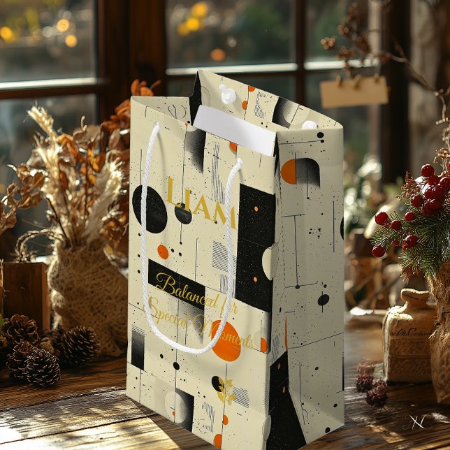 Moderne Geometrie in Beige und Schwarz Kunst Kleine Geschenktüte (Von Creator hochgeladen)