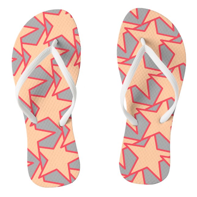 Moderne Geometrie - Korallenorange und Grau Flip Flops (Fußbett)