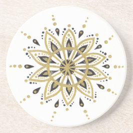 Moderne Geometrie Mandala Black & Gold Sandstein Untersetzer