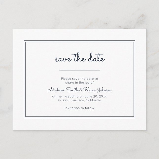 Moderne Geometrie | Simple Blue Wedding Postkarte (Vorderseite)