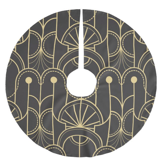 Moderne Geometrie: Vintage Goldlinien Polyester Weihnachtsbaumdecke (Vorderseite)