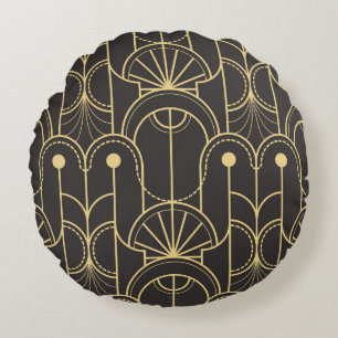 Moderne Geometrie: Vintage Goldlinien Rundes Kissen