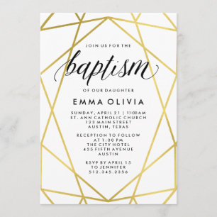 Moderne Geometrie zur weißen Taufe   Imitats Gold  Einladung