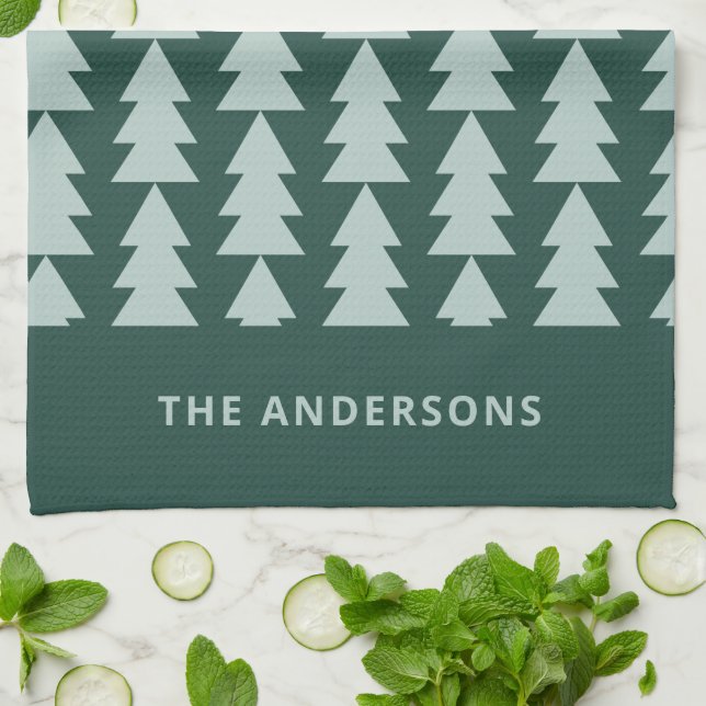 Moderne geometrisch blaue Weihnachtsbaumgrafik Geschirrtuch (Gefaltet)