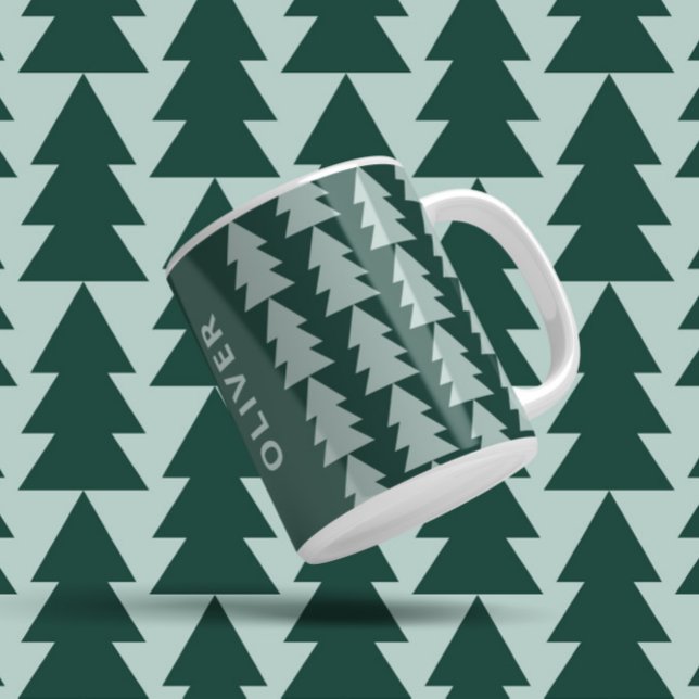Moderne geometrisch blaugrüne Weihnachtsbaumgrafik Kaffeetasse (Von Creator hochgeladen)