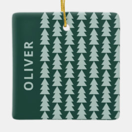 Moderne geometrisch blaugrüne Weihnachtsbaumgrafik Keramikornament