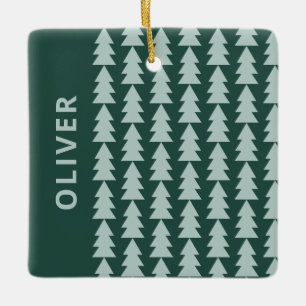 Moderne geometrisch blaugrüne Weihnachtsbaumgrafik Keramikornament