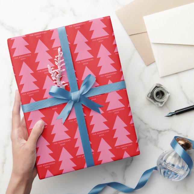 Moderne geometrisch rosa Weihnachtsbaumgrafik Geschenkpapier (Schenken)