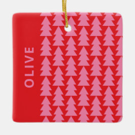 Moderne geometrisch rosa Weihnachtsbaumgrafik Keramikornament