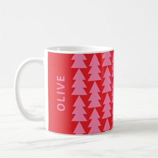 Moderne geometrisch rote Weihnachtsbaum Kaffeebar Kaffeetasse (Links)