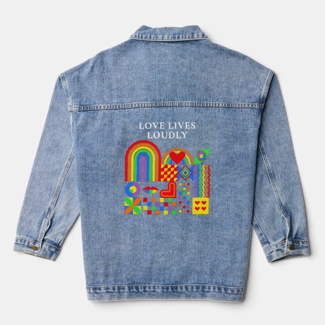 Moderne geometrische abstrakte Pride-Monat-Regenbo Jeansjacke (Rückseite)