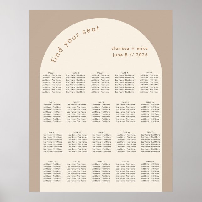 Moderne geometrische Arch Beige Sand Hochzeitssitz Poster (Vorne)