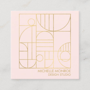 Moderne geometrische Art Deco Faux-Gold/Rosa Desig Quadratische Visitenkarte