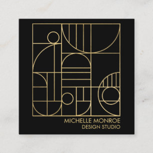 Moderne geometrische Art Deco Faux Gold/Schwarzes  Quadratische Visitenkarte