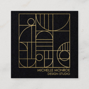 Moderne geometrische Art Deco Faux Gold/Schwarzes Quadratische Visitenkarte