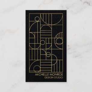 Moderne geometrische Art Deco Faux Gold/Schwarzes Visitenkarte