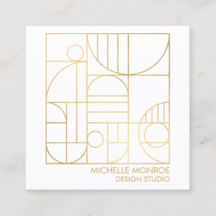 Moderne geometrische Art Deco Faux Gold/Weiß Desig Quadratische Visitenkarte