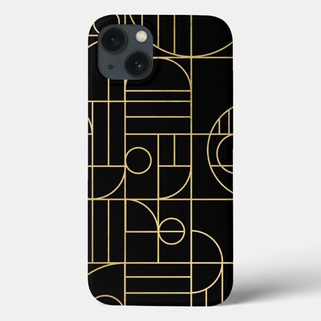 Moderne geometrische Art Deco Imitate Gold/Schwarz Case-Mate iPhone Hülle (Rückseite)