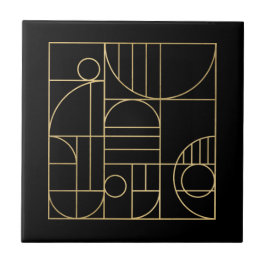 Moderne geometrische Art Deco Imitate Gold/Schwarz Fliese
