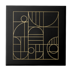 Moderne geometrische Art Deco Imitate Gold/Schwarz Fliese
