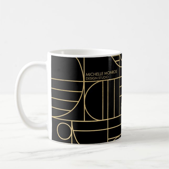 Moderne geometrische Art Deco Imitate Gold/Schwarz Kaffeetasse (Links)