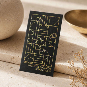 Moderne geometrische Art-Deco-Imitate Gold/Schwarz Visitenkarte