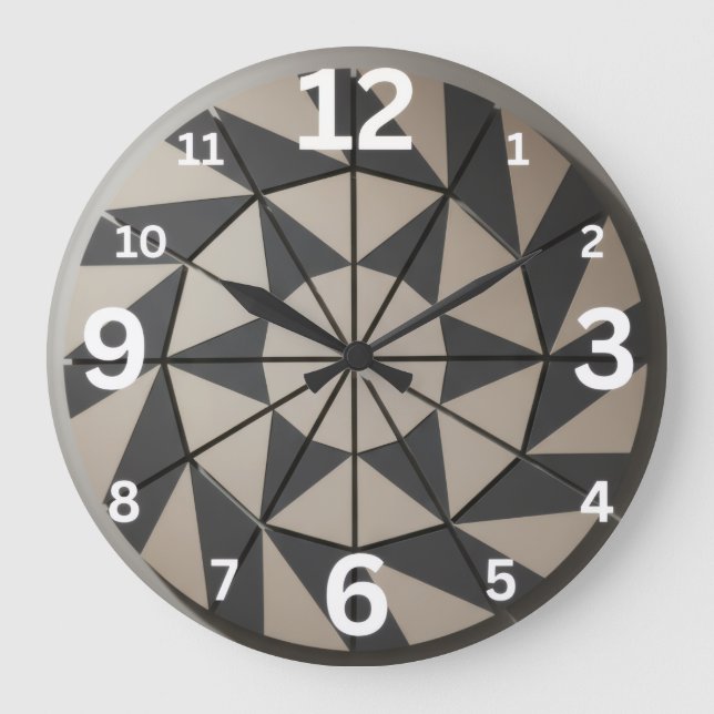 Moderne geometrische aztekische Stammesmuster Beig Große Wanduhr (Vorderseite)