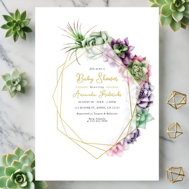 Moderne geometrische Babydusche Einladung (Modern Succulent Geometric Baby Shower Invitation)