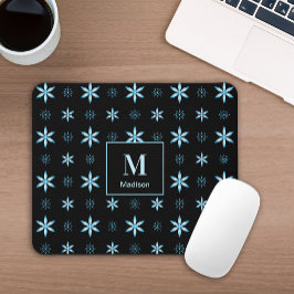 Moderne geometrische blaue florale Monogramm-Mausp Mousepad
