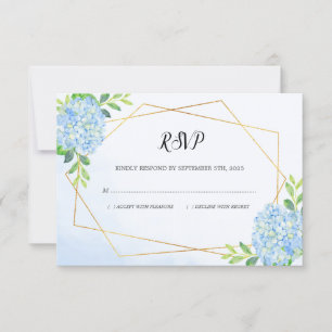 Moderne geometrische blaue Hydrangea Blumenhochzei RSVP Karte