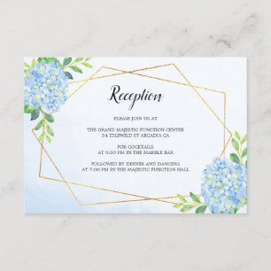 Moderne geometrische Blaue Hydrangea Hochzeitsempf Begleitkarte