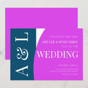 Moderne geometrische blaue Magenta helle Hochzeit  Einladung