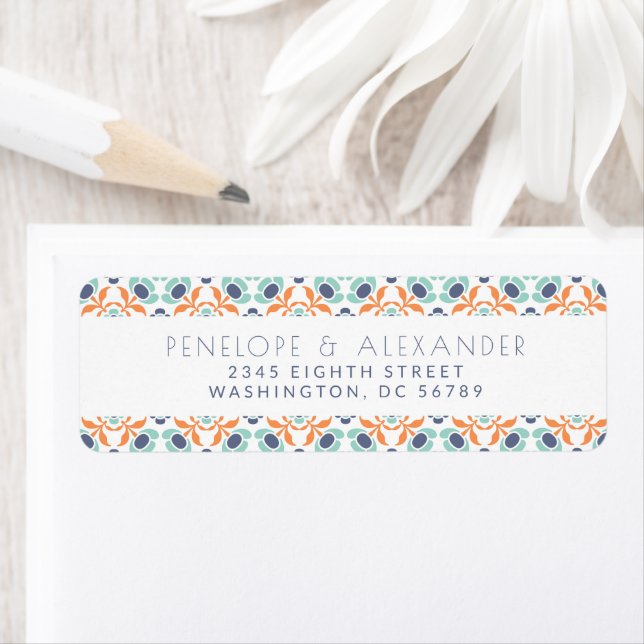 Moderne geometrische blaue Orange-Rücksendeadresse (Insitu)