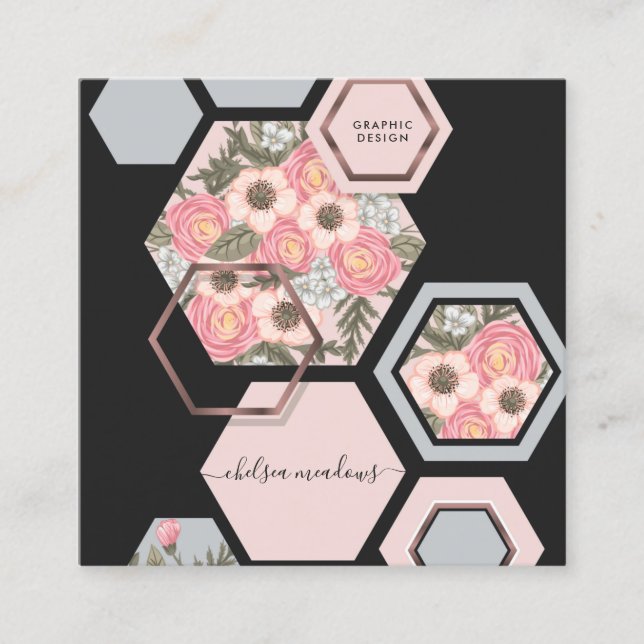 Moderne geometrische Blume | Honey Comb Square Quadratische Visitenkarte (Vorderseite)