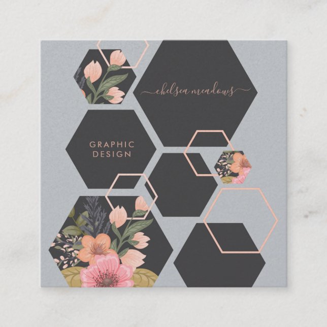 Moderne geometrische Blume | Honey Comb Square Quadratische Visitenkarte (Vorderseite)