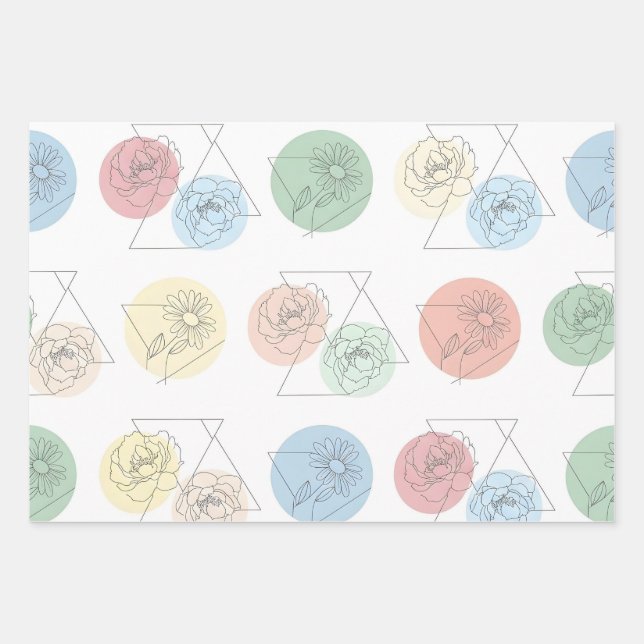 Moderne geometrische Blumen-Geschenkverpackung Geschenkpapier Set (Vorderseite)