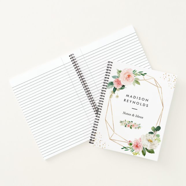 Moderne geometrische Blush Pink Floral Persönliche Notizbuch (Innenseite)