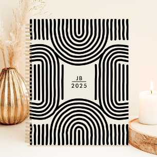 Moderne geometrische Bogenlinien 2025 Monogramm Planer
