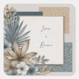 Moderne geometrische Botanische Hochzeit tropische Quadratischer Aufkleber