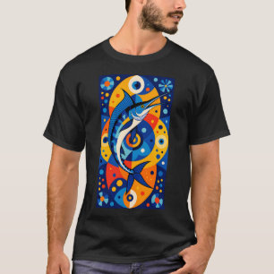 Moderne geometrische bunte Blaue Marlin T-Shirt