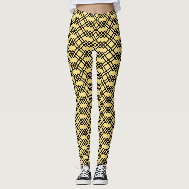 Moderne geometrische Butter Gelb und Schwarz Leggings (Vorderseite)