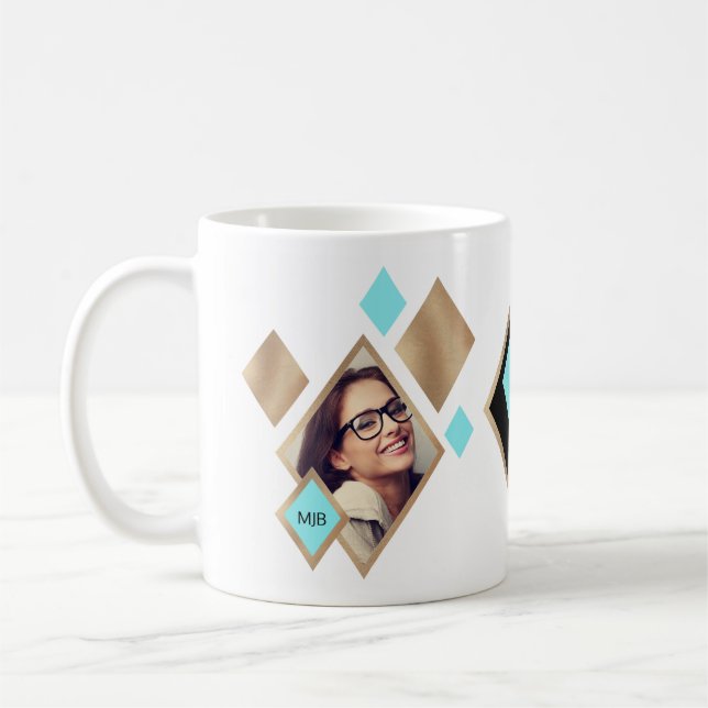 Moderne geometrische Diamanten mit 2 Foto und Mono Kaffeetasse (Links)
