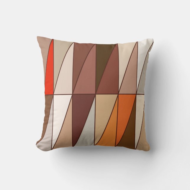 Moderne geometrische Dreiecke, Beige, Brown, rot Kissen (Vorderseite)