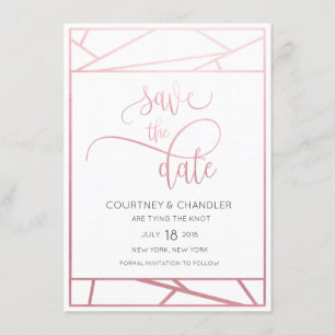 Moderne geometrische falsche Rosen-Gold-Einladung  Save The Date