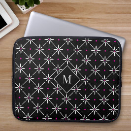 Moderne geometrische florale Monogramm-Laptoptasch Laptopschutzhülle