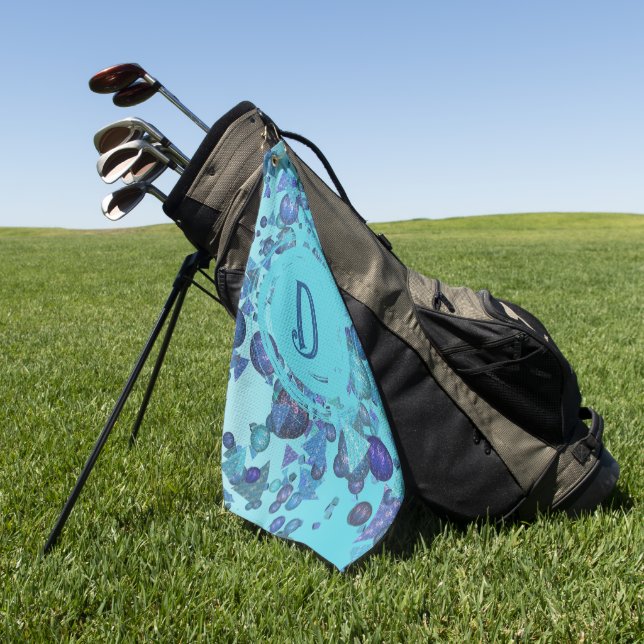 Moderne geometrische Formen mit Monogramm in blau Golfhandtuch (Gras)