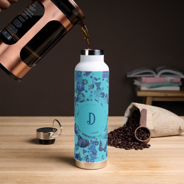 Moderne geometrische Formen mit Monogramm in blau Trinkflasche (Kaffee)