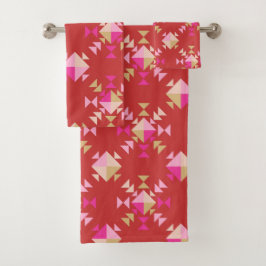 Moderne geometrische Formen Muster in hellrot Badhandtuch Set