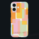 Moderne geometrische Formen Personalisiert iPhone 16 Hülle<br><div class="desc">Einfaches und stilvolles geometrisches Design mit überlappenden Formen in hübschen Pastellfarben in Rosa,  Grün,  Blau und Gelb,  personalisiert mit Ihrem Namen.</div>