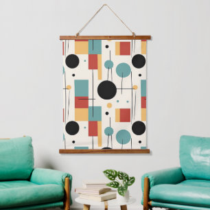 Moderne geometrische Formen Wandteppich Mit Holzrahmen